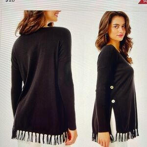 Lily Pulitzer Ramona Fringe Sweater in Navy Blue